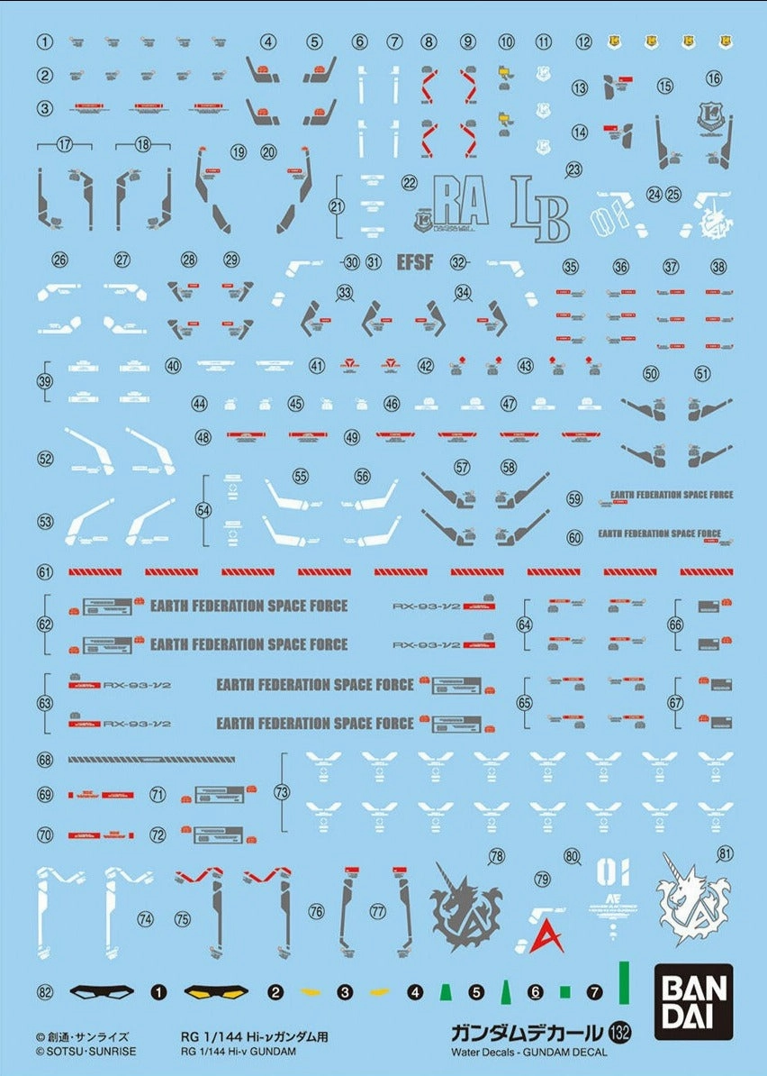 Bandai Gundam Decal #132 For RG Hi-v Hi-Nu Gundam Water Slide/Transfer Decals Vintage Toy