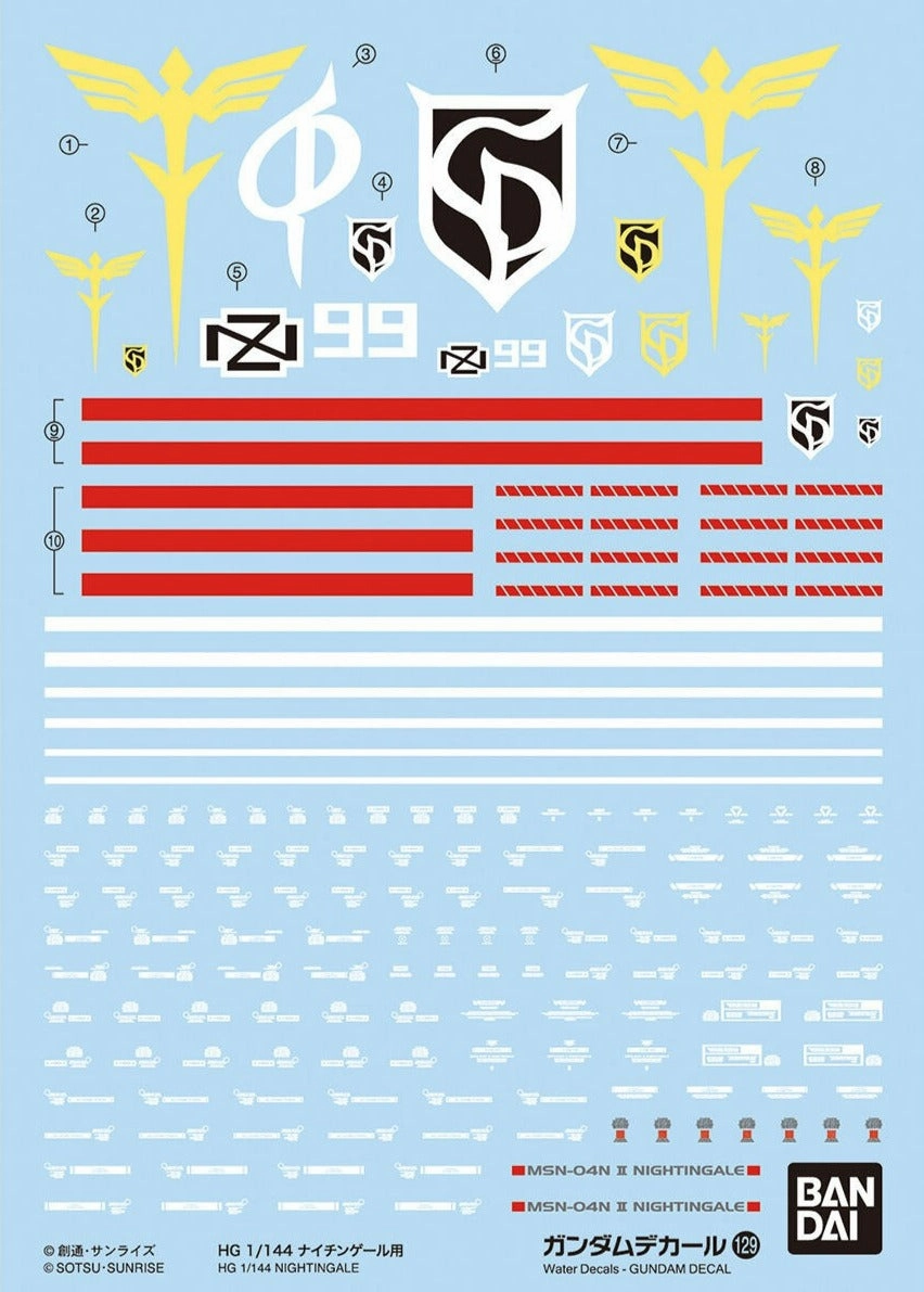 Personalized Card Archival Quality Bandai Gundam Decal #129 For HGUC 1/144 Nightingale Water Slide/Transfer Decals