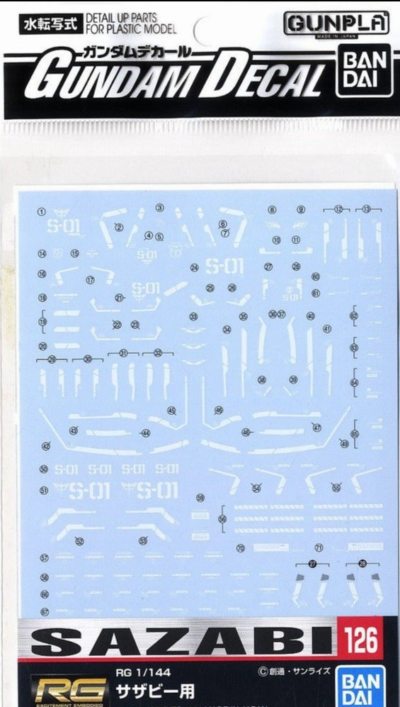 app connected Bandai Gundam Decal #126 For RG 1/144 Sazabi MS Water Slide/Transfer Decals