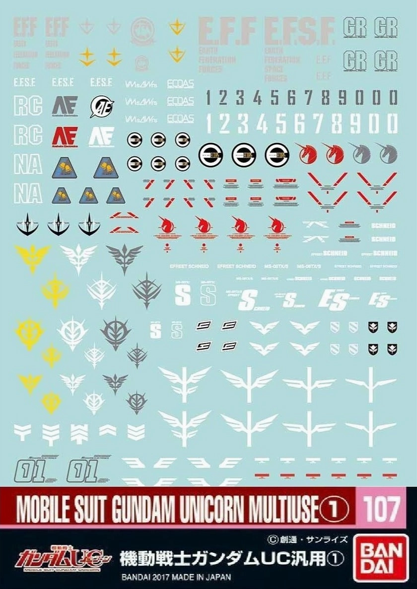 Bandai Gundam Decal #107 For Mobile Suit Gundam Unicorn Multiuse #1 Series MS Water Slide/Transfer Decals Astronomy Tool Posable Statue