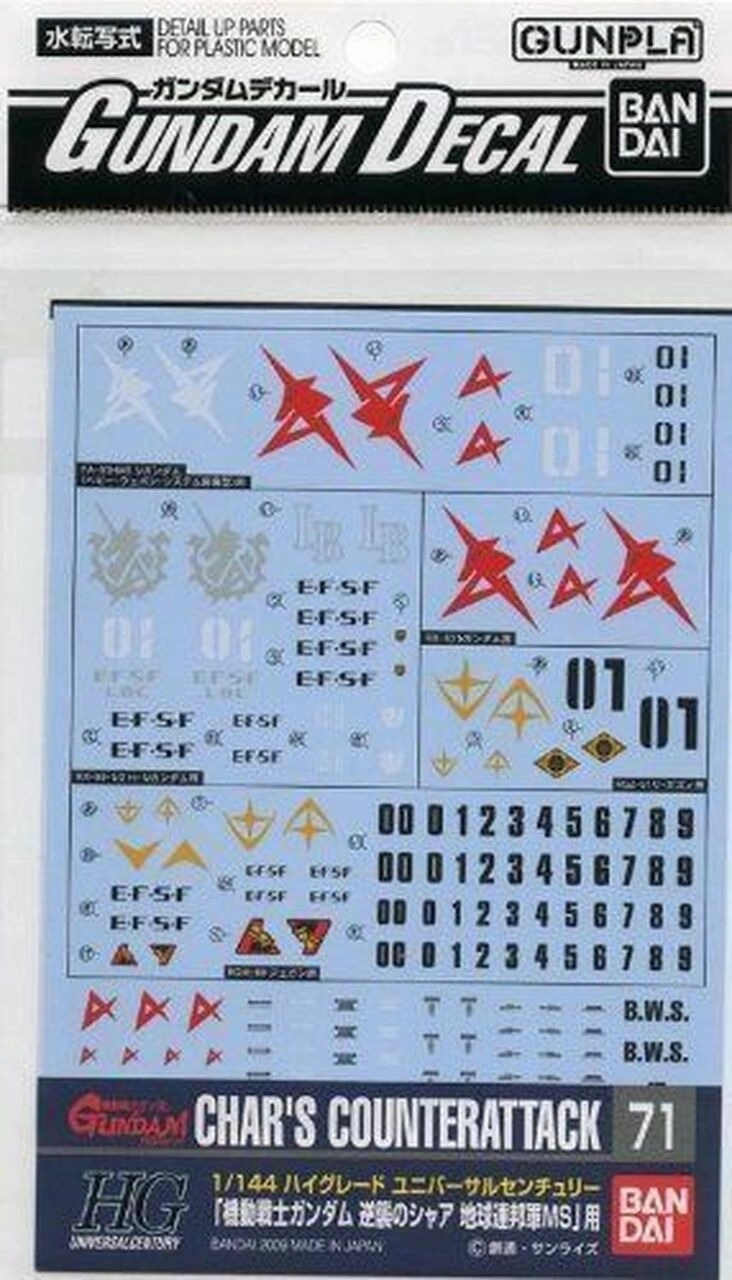 Bandai Gundam Decal #71 For 1/144 HG EFSF Earth Federation Char's Counterattack Series MS Water Slide/Transfer Decals She Shed Brand Collaboration